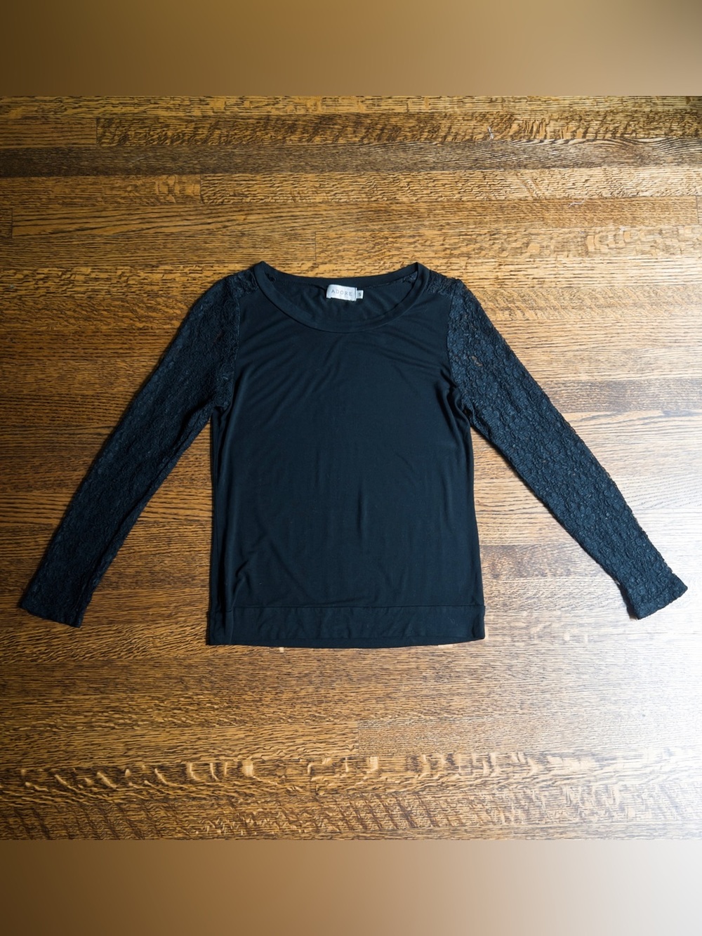 Vintage Lace Sleeve Top, Black Long Sleeve Top with Sheer Lace Sleeves